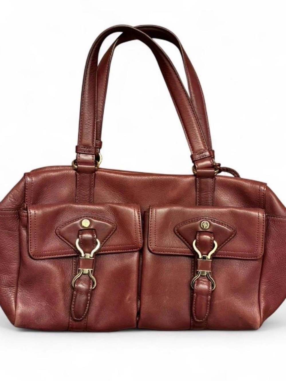 Classic Women's Leather Tote Bag in Burgundy with gold hardware Cole Haan Avery